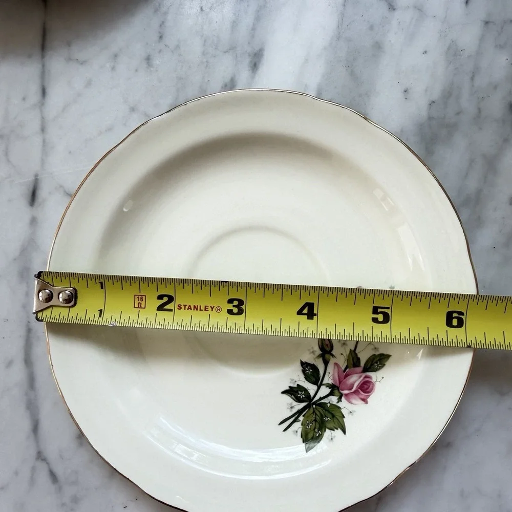 VTG 50s MCM Eastern China Co USA Pink Rose Saucers 22K Gold Trim - Set of 3‎